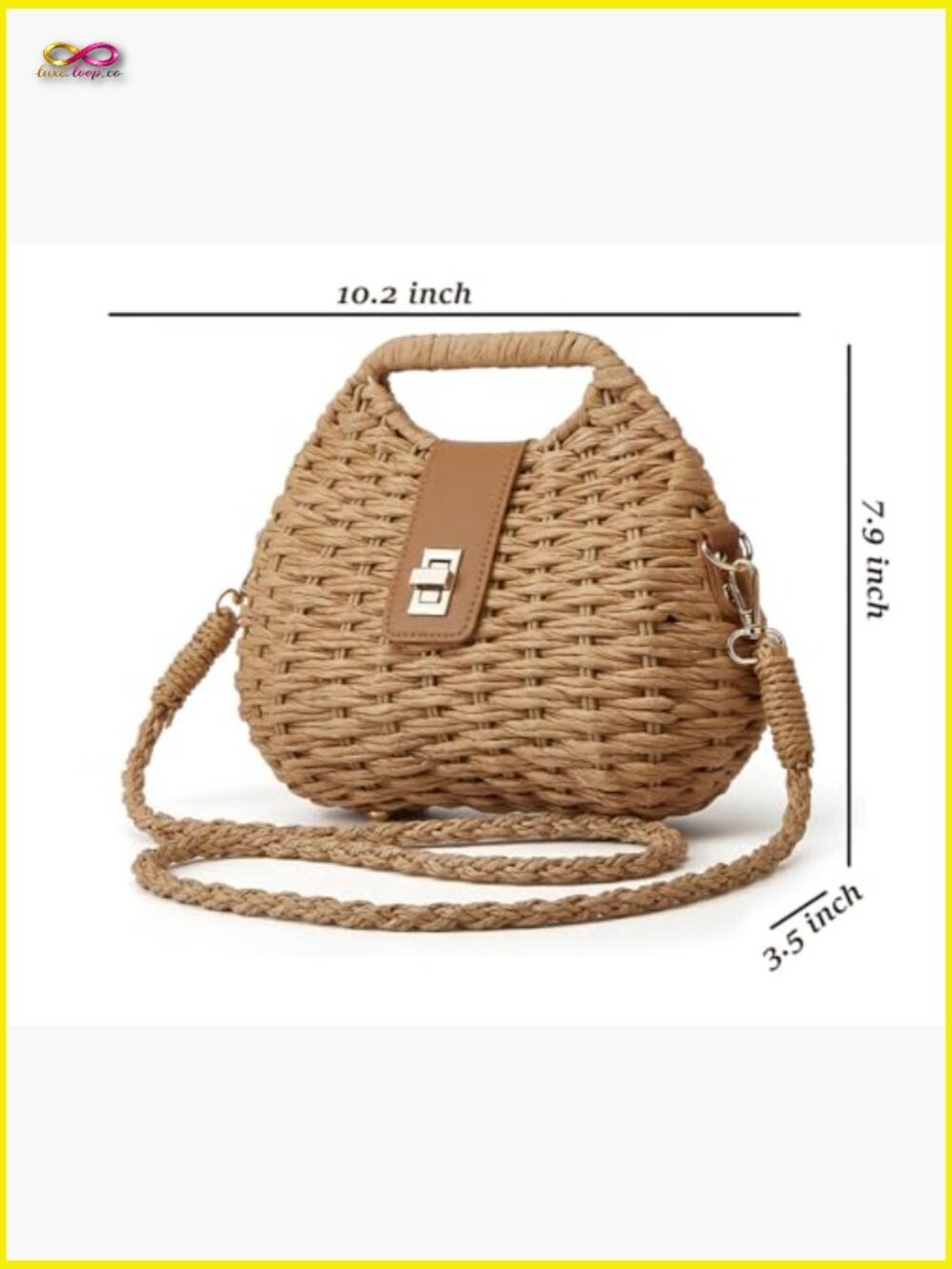 Straw Crossbody Bag Woven Rattan Purse Summer Beach Shoulder Bag Dumpling Shape - Picture 4 of 7